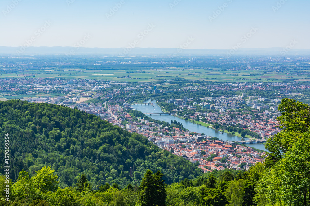 Heidelberg View over Baden-Wuerttemberg Neckar River Landscape Europe High Altitude Summer Blue Sky