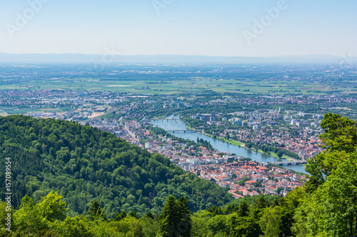 Heidelberg View over Baden-Wuerttemberg Neckar River Landscape Europe High Altitude Summer Blue Sky © hunterbliss