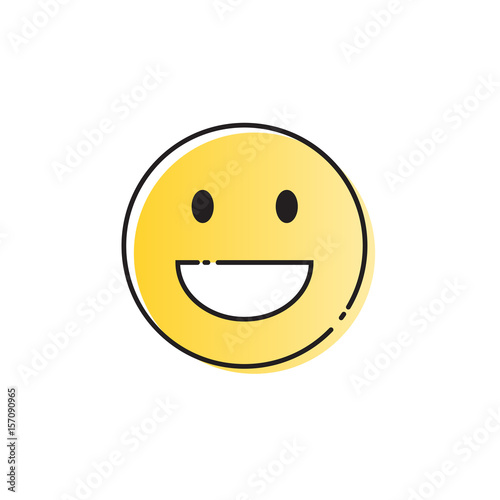 Yellow Smiling Cartoon Face Positive People Emotion Open Mouth Icon Vector Illustration