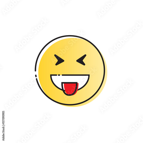 Yellow Smiling Cartoon Face Positive People Emotion Show Tongue Icon Vector Illustration