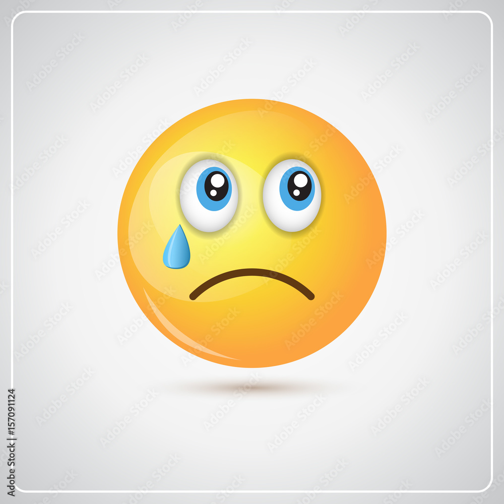 Yellow Cartoon Face Cry Tears People Emotion Icon Flat Vector Illustration