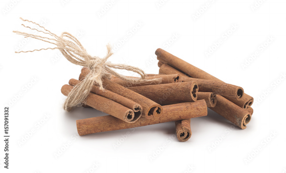 Cinnamon sticks on white background