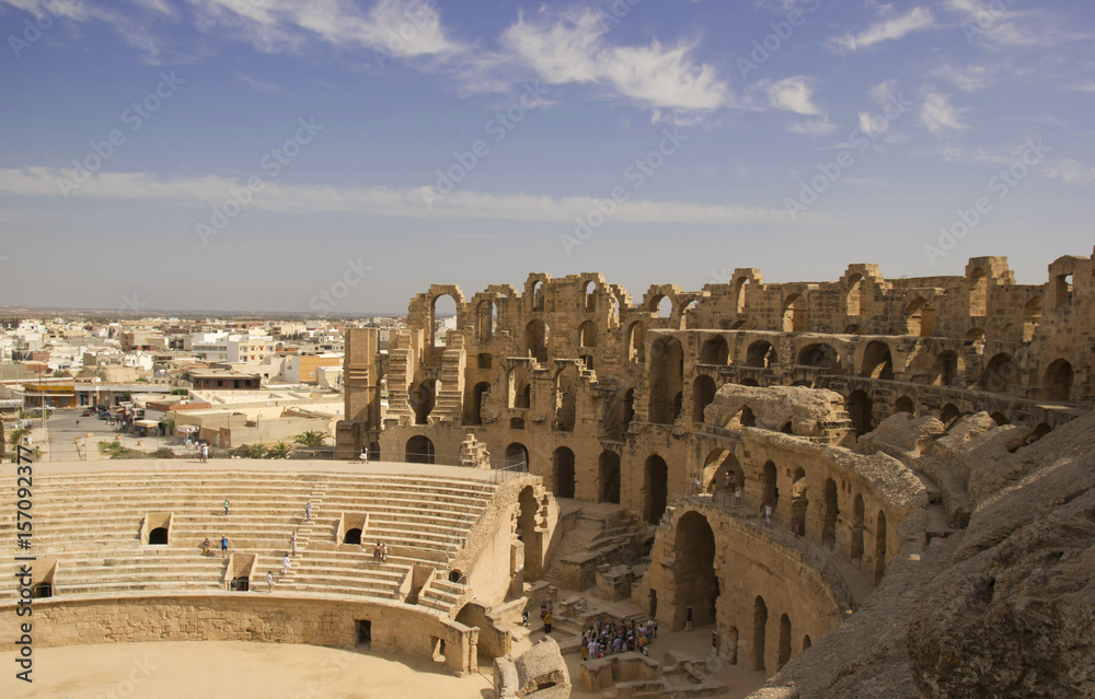 The ruins of the Roman city in Tunisia. Amphitheater in El-Jem.