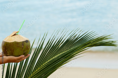 Female hand with a coconut