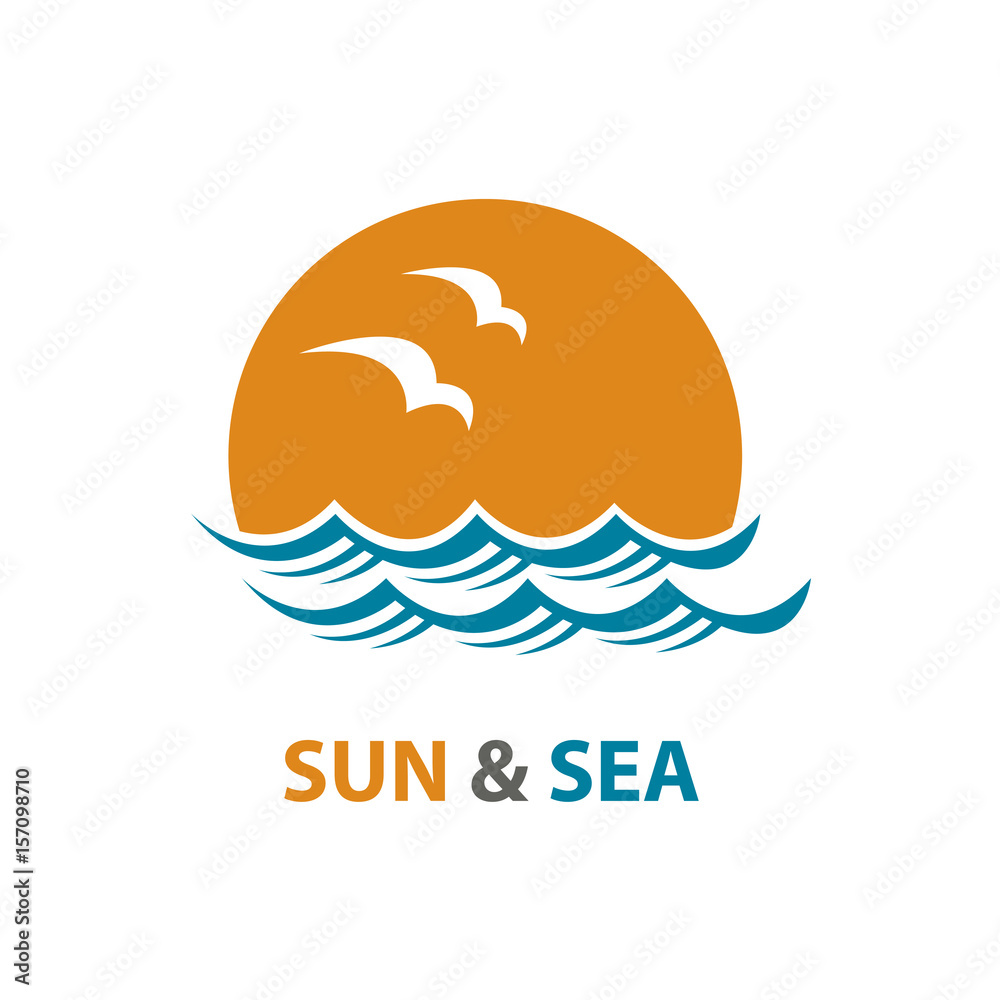 abstract design of ocean logo with waves and seagulls abstract design of ocean logo with waves and seagulls