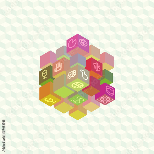 Isometric projection infographic array of cubes