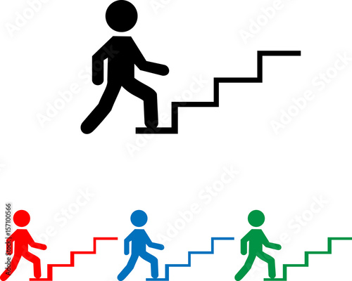 vector icon silhouette of a man walking up the stairs, means career ladders or evacuation  