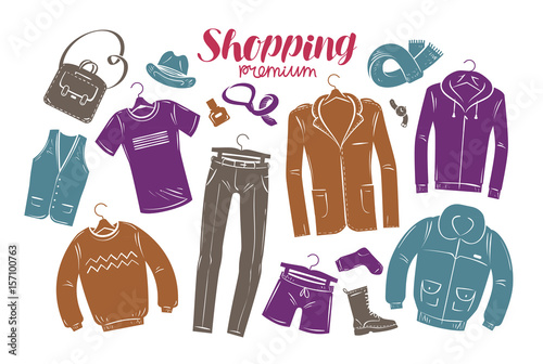 Fashion, boutique concept. Collection of fashionable men's clothing. Vector illustration photo