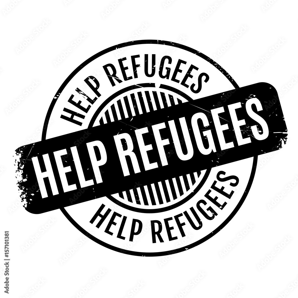 Help Refugees rubber stamp. Grunge design with dust scratches. Effects can be easily removed for a clean, crisp look. Color is easily changed.