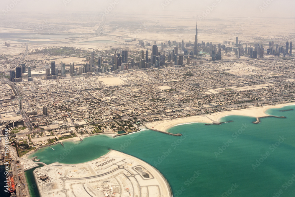 Fototapeta premium City of Dubai - Ariel view after sandstorm