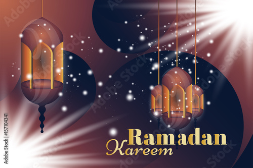 Ramadan Kareem greeting card. Beautiful glowing lamps on a background. Vector illustration EPS 10