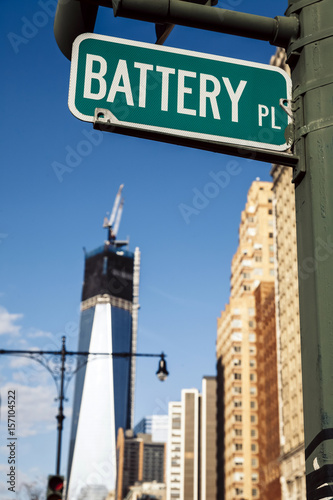 Battery Place Sign and 1WTC Construction