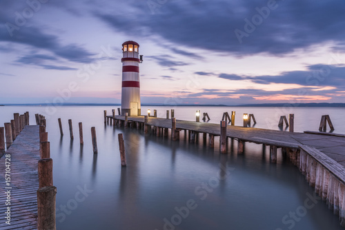 Summer Sunset Impression of Lighthouse at Lake Neusiedl (Podersdorf am See, Burgenland, Austria)