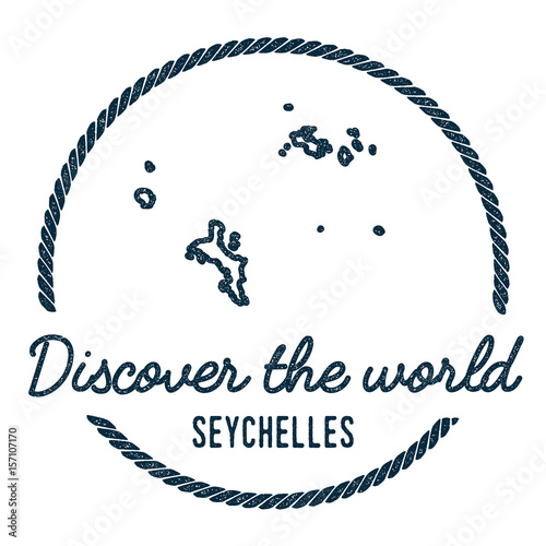Seychelles Map Outline. Vintage Discover the World Rubber Stamp with Island Map. Hipster Style Nautical Insignia, with Round Rope Border. Travel Vector Illustration.