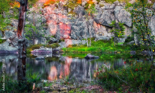  Lake Under The Cliff At Sunset photo