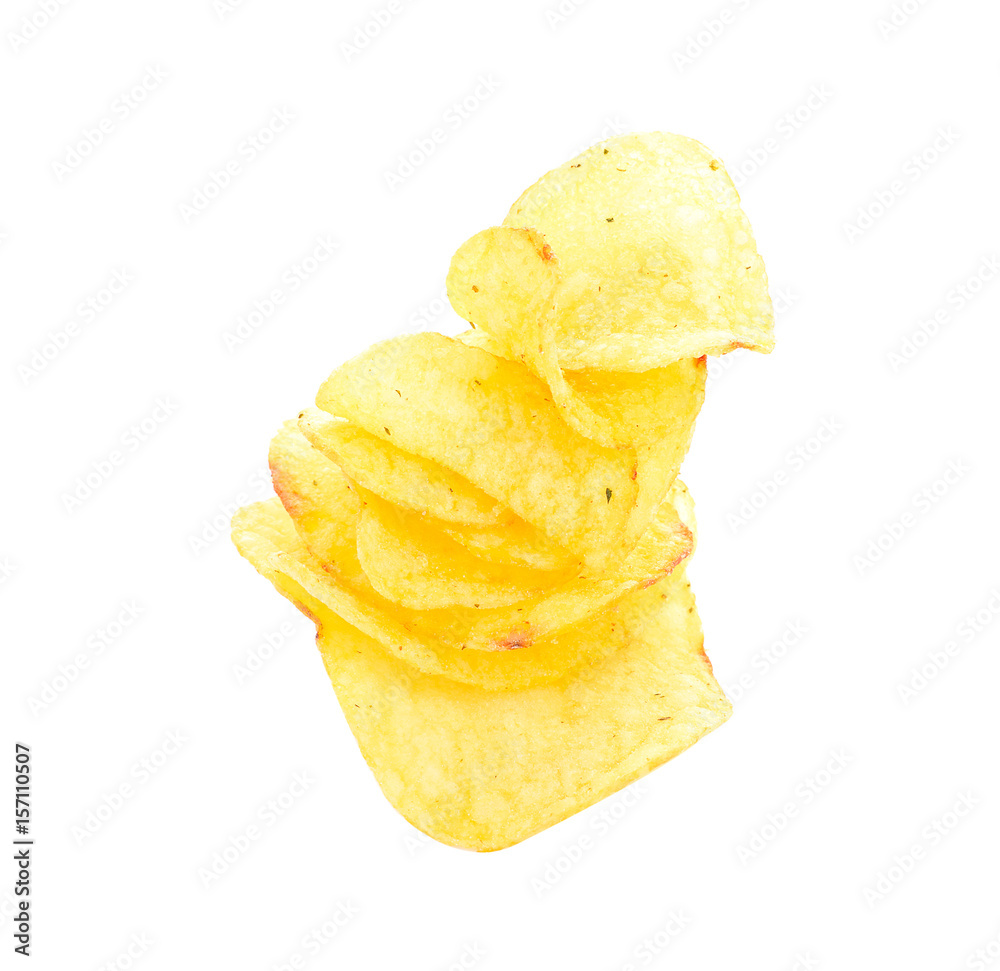 Potato chips fried on white
