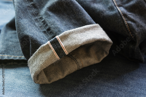 close up of fold hem red selvedge japan denim
