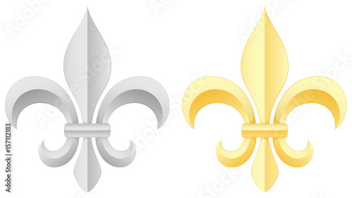 Vector illustration of a pair of fleurs-de-lis: one gold, one silver. photo