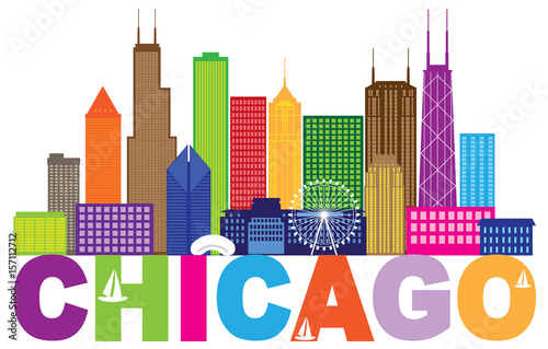 Chicago City Skyline Text Color vector Illustration