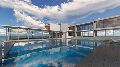 3D Rendering Swimming Pool Accommodation Design © Aris Suwanmalee