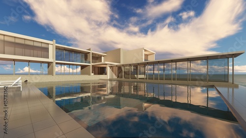 3D Rendering Beach House Pool Design