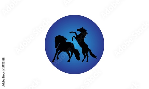 Circle Emblem Horse Silhouette Logo Template 