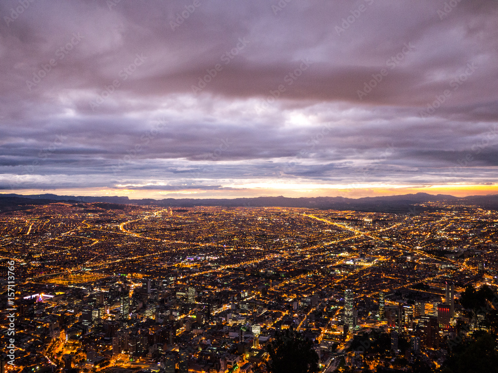 Bogota with lights on after dusk