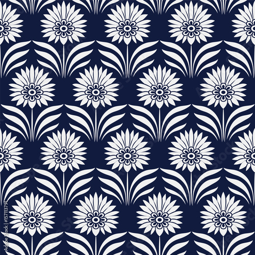Seamless Blue Chinese Background botanic garden point leaf flower