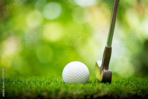 golf ball and putter on green photo