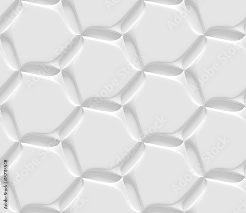White shaded abstract geometric texture. Origami paper style. Hexagonal elements. 3D rendering background.