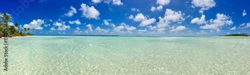 Beautiful turquoise lagoon and white sanded beaches of Marlon Brando's atoll Tetiaroa, Tahiti, French Polynesia