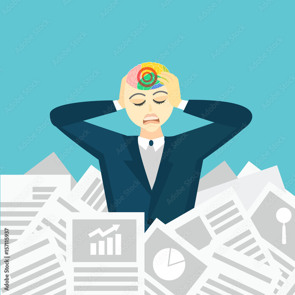 Women are stressed with work with a lot of paper work Women are stressed with work with a lot of paper work