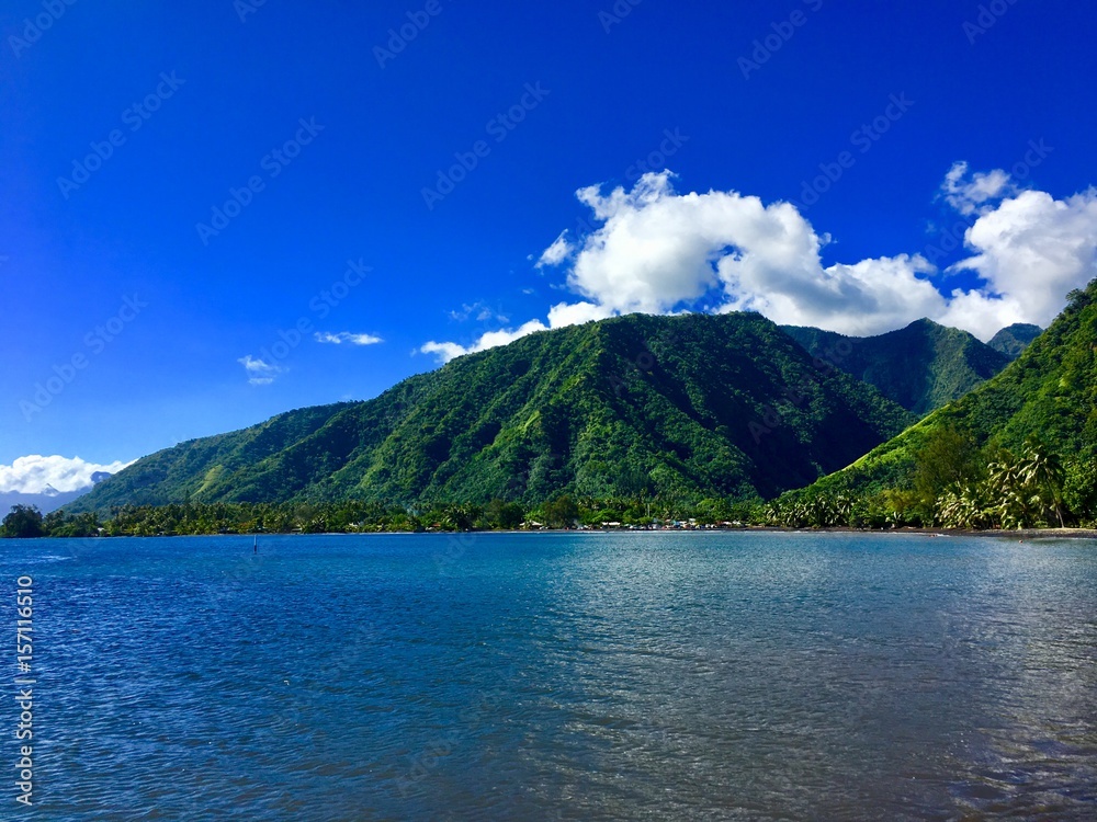 Beautiful view on the coast line of Tahiti Nui, French Polynesia Beautiful view on the coast line of Tahiti Nui, French Polynesia