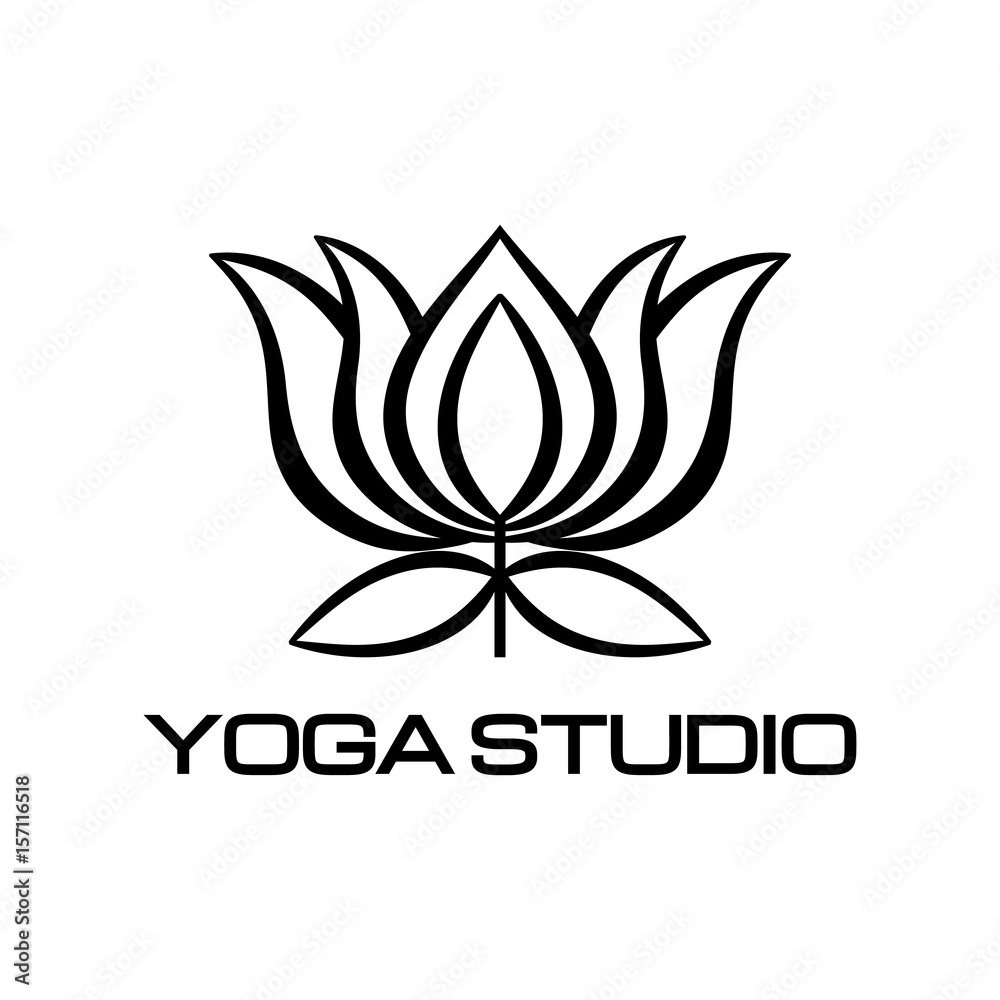 Lotus flower symbol logo fitness wellness studio yoga decorative design art banner vector on isolated white background Lotus flower symbol logo fitness wellness studio yoga decorative design art banner vector on isolated white background