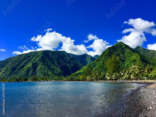 Beautiful view on the coast line of Tahiti Nui, French Polynesia