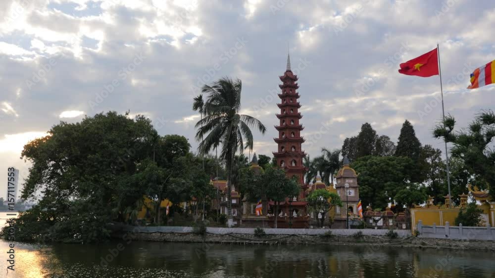 Panning Shot of Tran Quoc Pagoda, Buddhist Temple, West Lake, Hanoi, Vietnam in 4k Panning Shot of Tran Quoc Pagoda, Buddhist Temple, West Lake, Hanoi, Vietnam in 4k