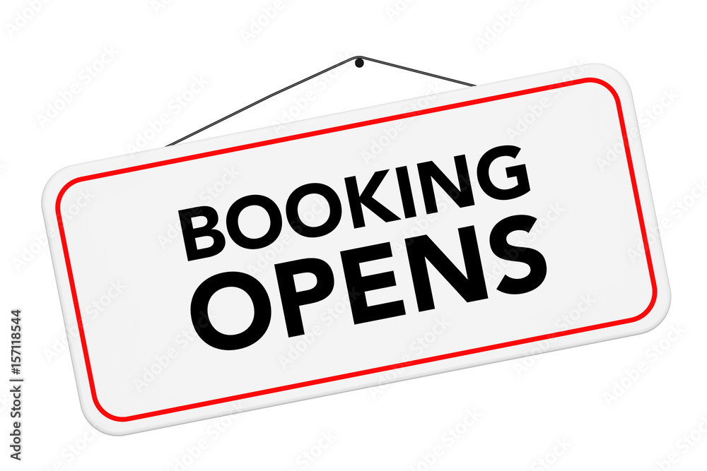 Booking Open Sign Hanging on Rope. 3d Rendering Booking Open Sign Hanging on Rope. 3d Rendering