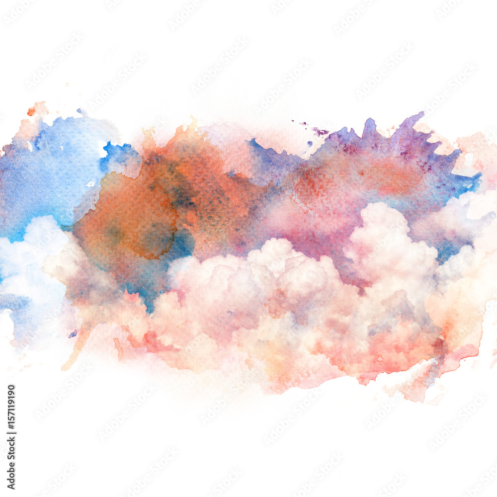 Watercolor illustration of sky with cloud.