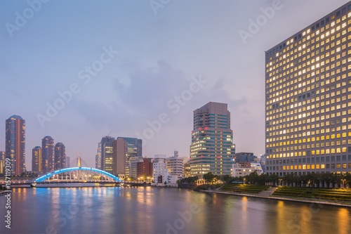 View of waterfront Tokyo city at twilight