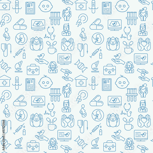 Medical and healthy conceptual seamless pattern with thin line icons. Background vector illustration for web site, app, clinic or insurance.