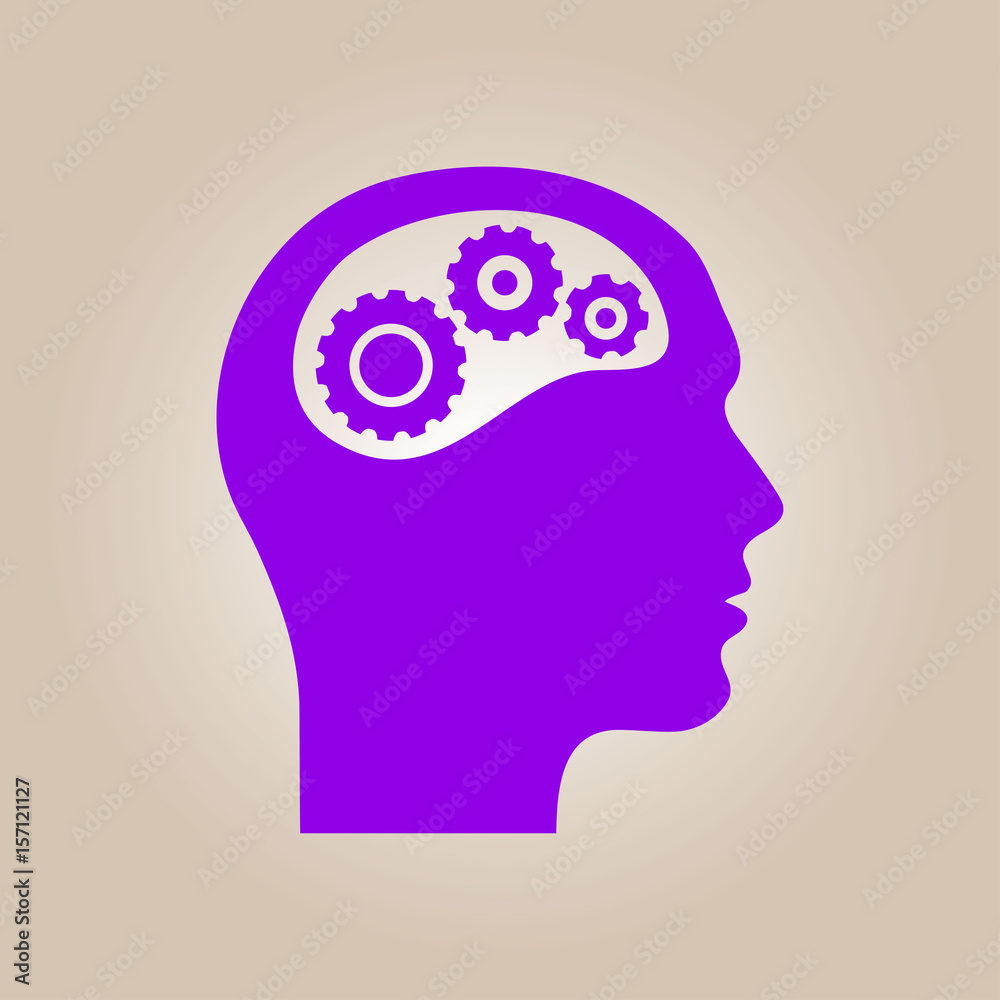 Thinking icon. Silhouette of gear in head. Flat design style. Thinking icon. Silhouette of gear in head. Flat design style.