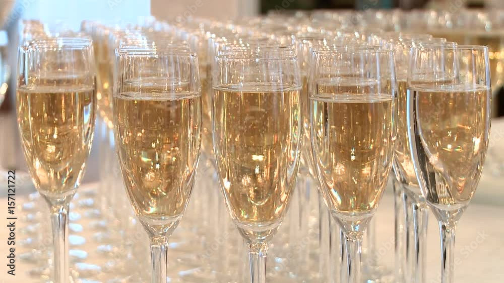 Many glasses of champagne on the table, sequence Many glasses of champagne on the table, sequence