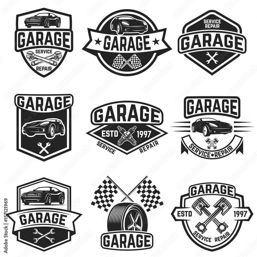 Set of vintage car service labels. Design elements for logo, label ...