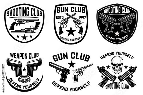 Set of weapon club  gun shop emblems. Labels with handguns. Vector illustration