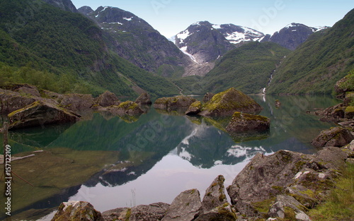 Picturesque view of the glacial lake Bondhus, Norway