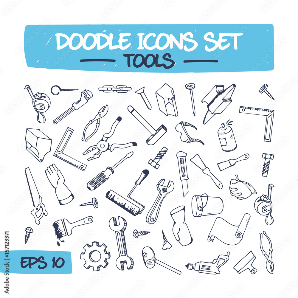 Doodle Icons Set of Hand Tools. Sketch Sign Illustration of Hand Drawn Tools. Hand Tools Drawn in Doodle Style. Doodle Icons Set of Hand Tools. Sketch Sign Illustration of Hand Drawn Tools. Hand Tools Drawn in Doodle Style.