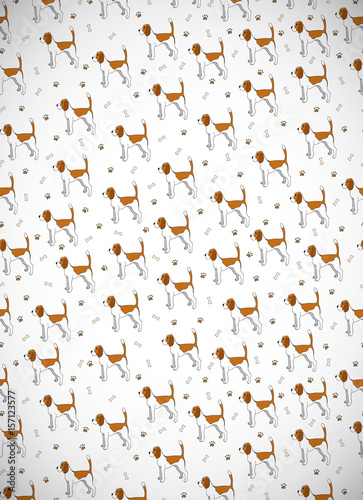 Awesome greeting card with cute cartoon dog. Breed beagle.