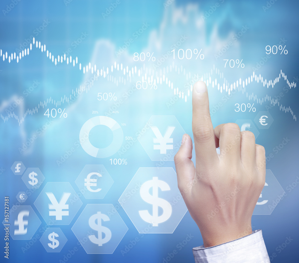 financial symbols coming from hand financial symbols coming from hand