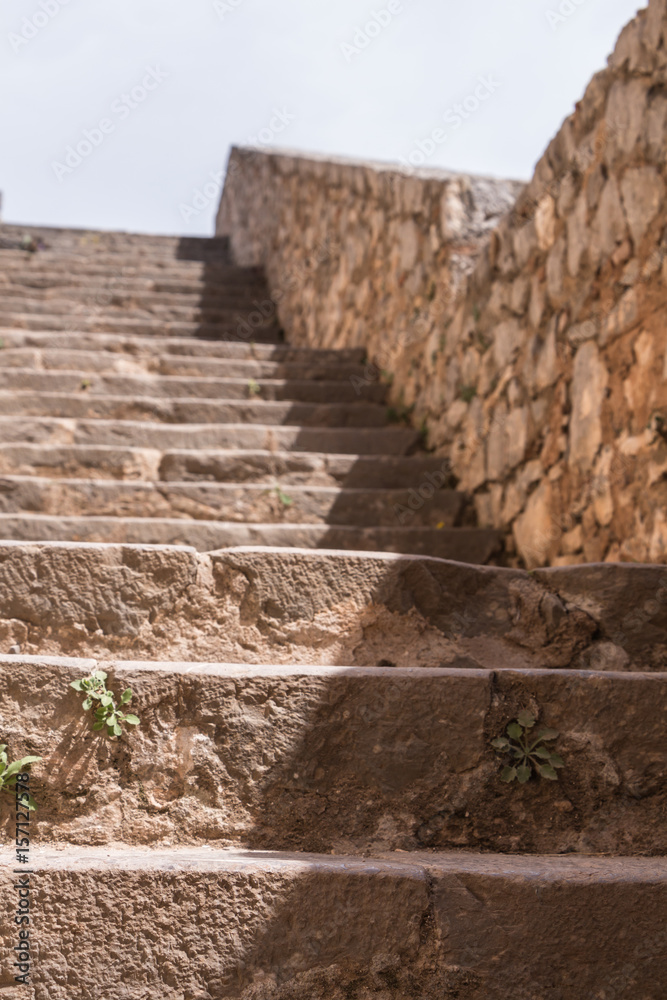 Stone stairway of a medieval fortress.