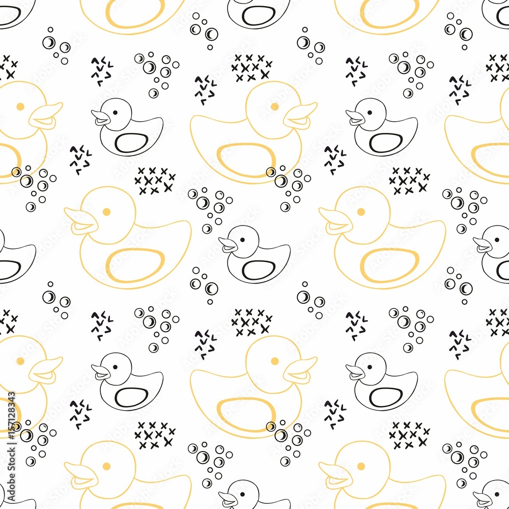 Rubber duck. Vector seamless contour pattern for design